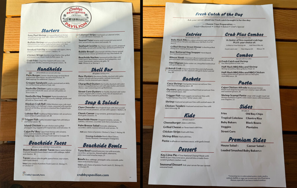 Crabby's Beachfront Pavilion - New Menu