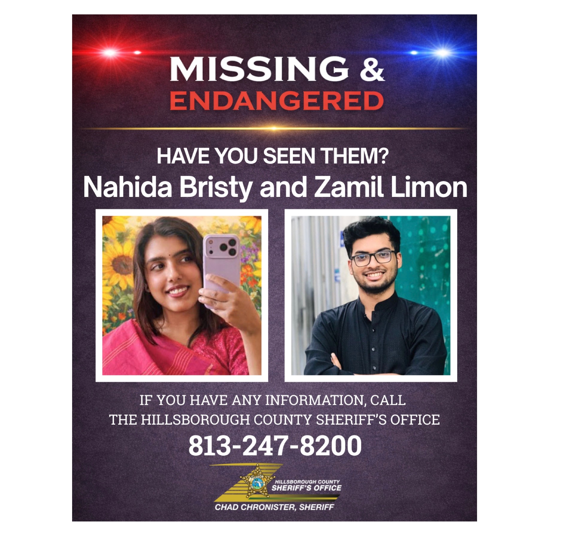 Missing and endangered flyer for Bristy and Limon