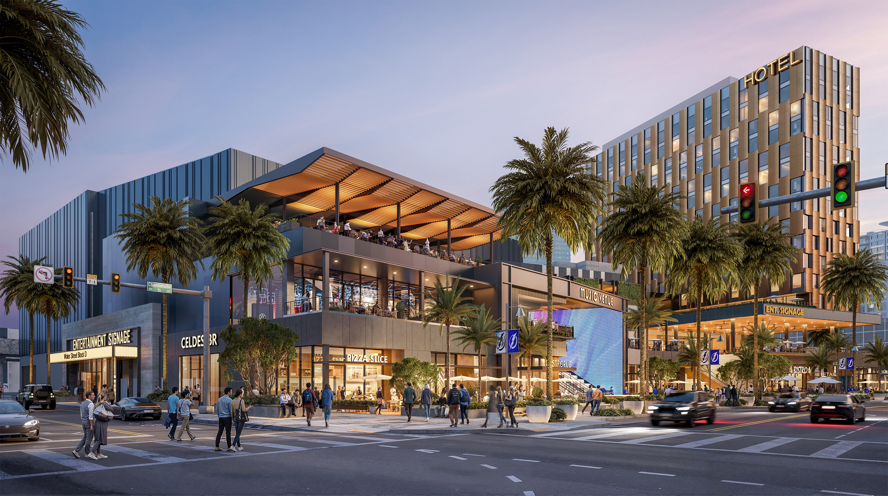 Rendering of the music venue connected to a hotel