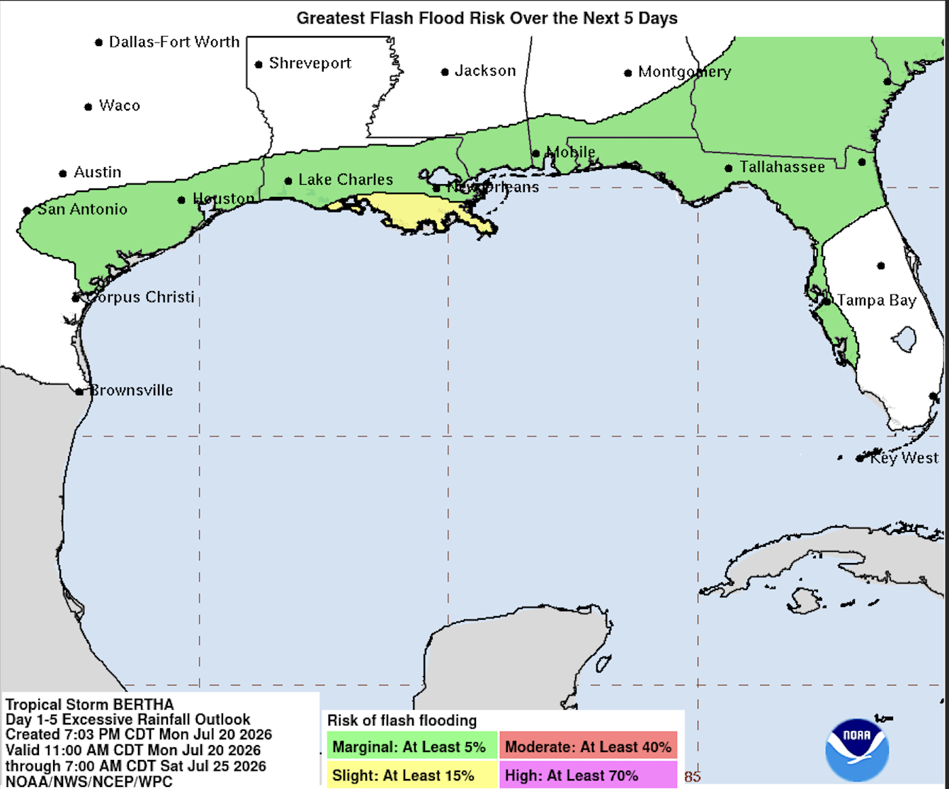a map showing flash flooding across the south