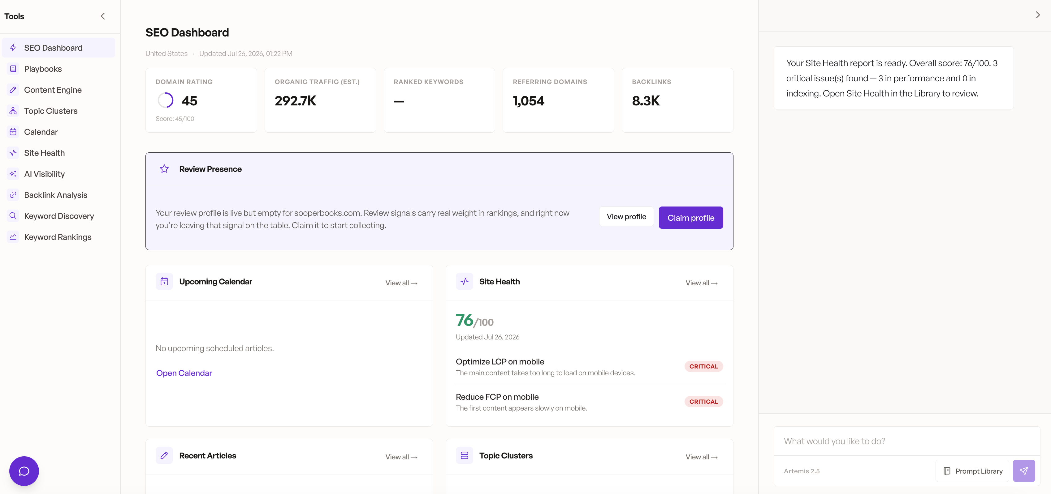 Screenshot of the RankScore dashboard