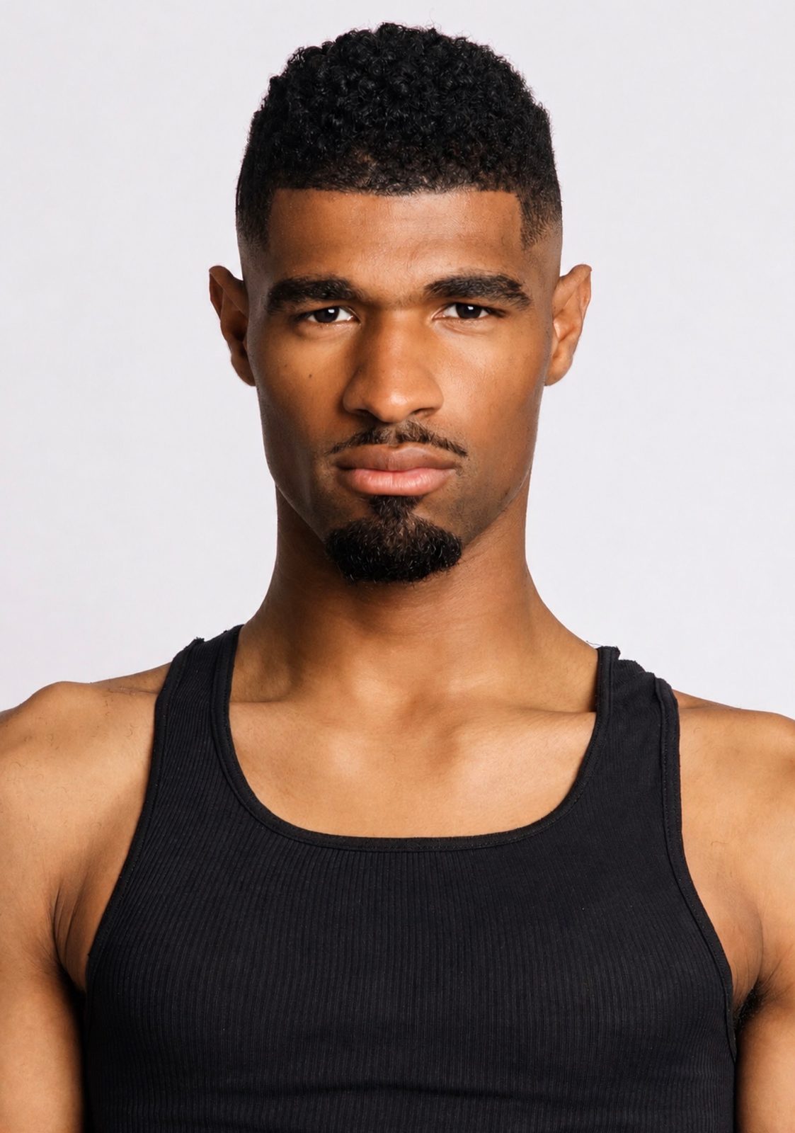 Model poses in front of a camera, wearing a styled outfit, likely for a fashion portfolio or brand shoot.