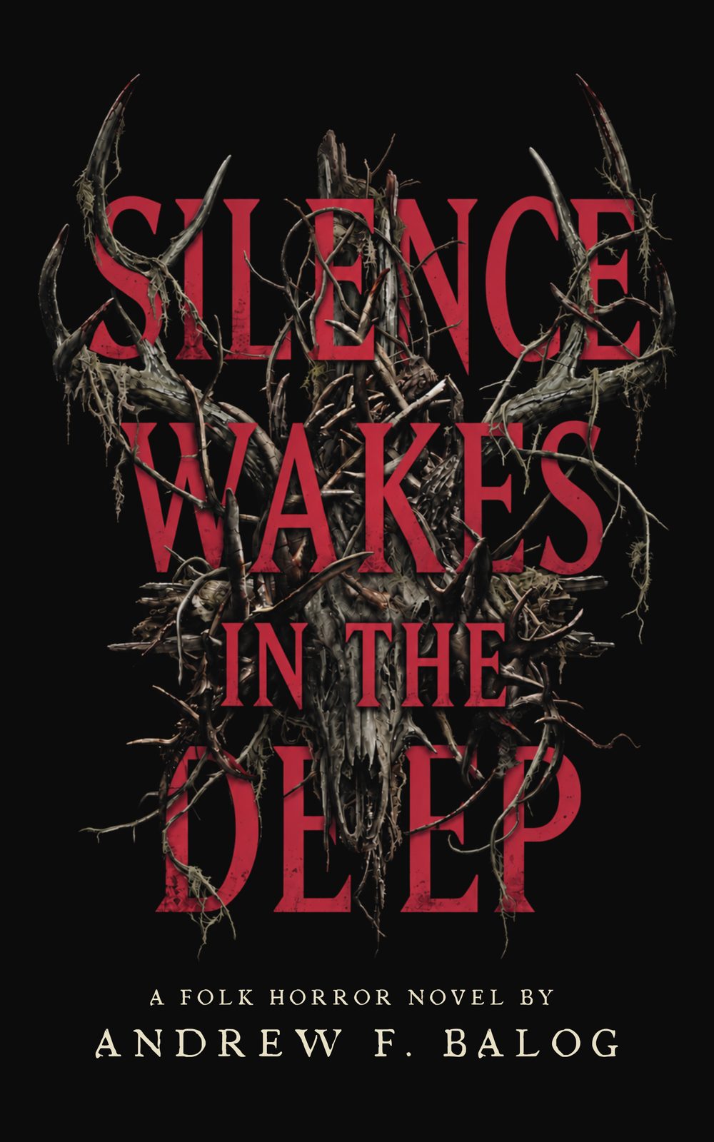 Author portrait beside a dark book cover with a lone figure and a shadowed, ancient form emerging from water.